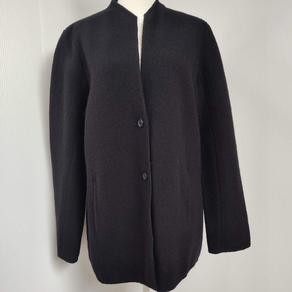 Lands' End long sleeved Black boiled wool jacket size 12